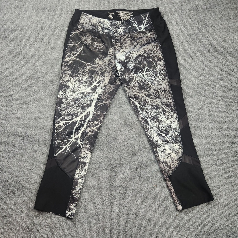 Avia Womens Black White Tree Branch Print Mesh Crop Leggings RH5W925 Size Medium
